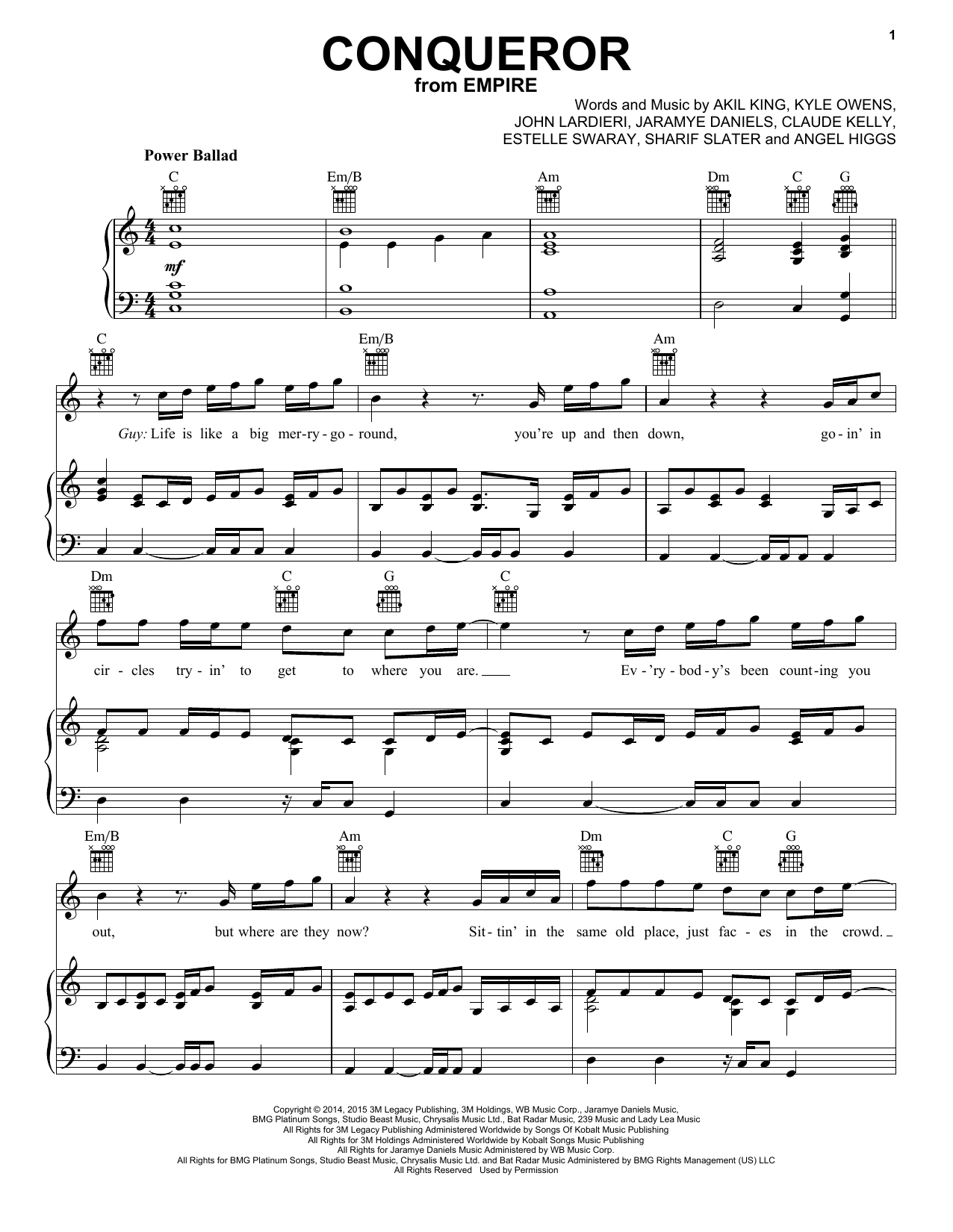 Estelle and Jussie Smollett Conqueror sheet music notes and chords arranged for Piano, Vocal & Guitar Chords (Right-Hand Melody)