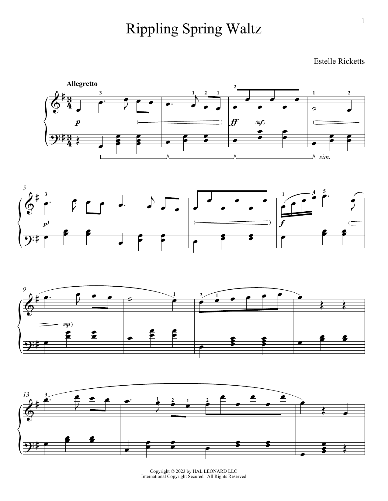 Estelle Ricketts Rippling Spring Waltz sheet music notes and chords arranged for Piano Solo