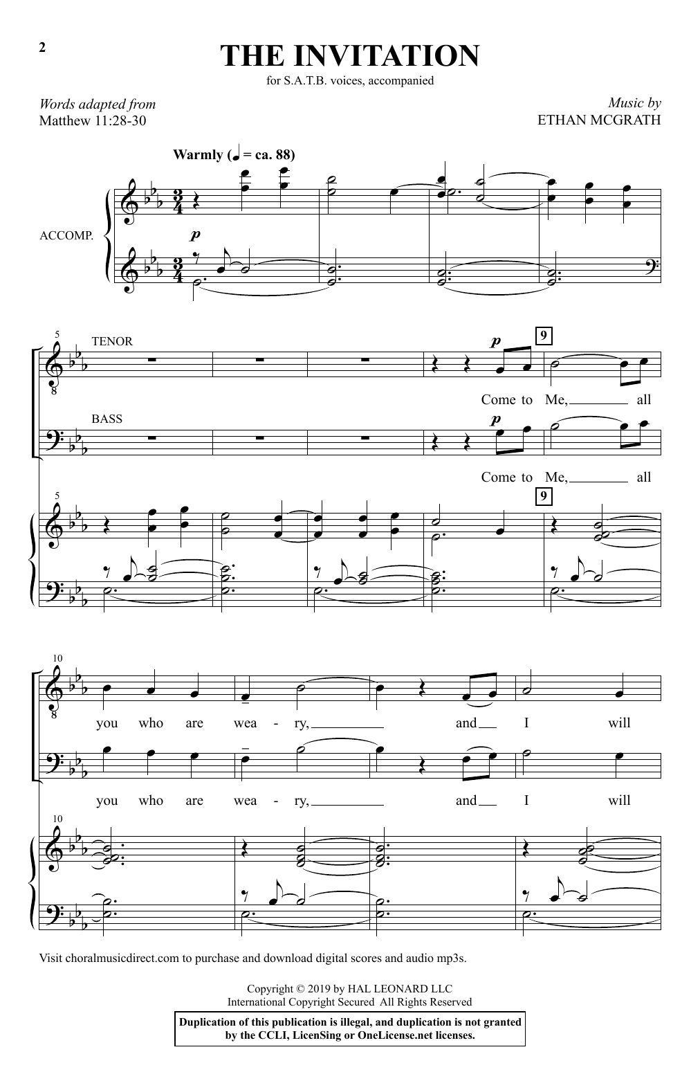 Ethan McGrath The Invitation sheet music notes and chords arranged for SATB Choir