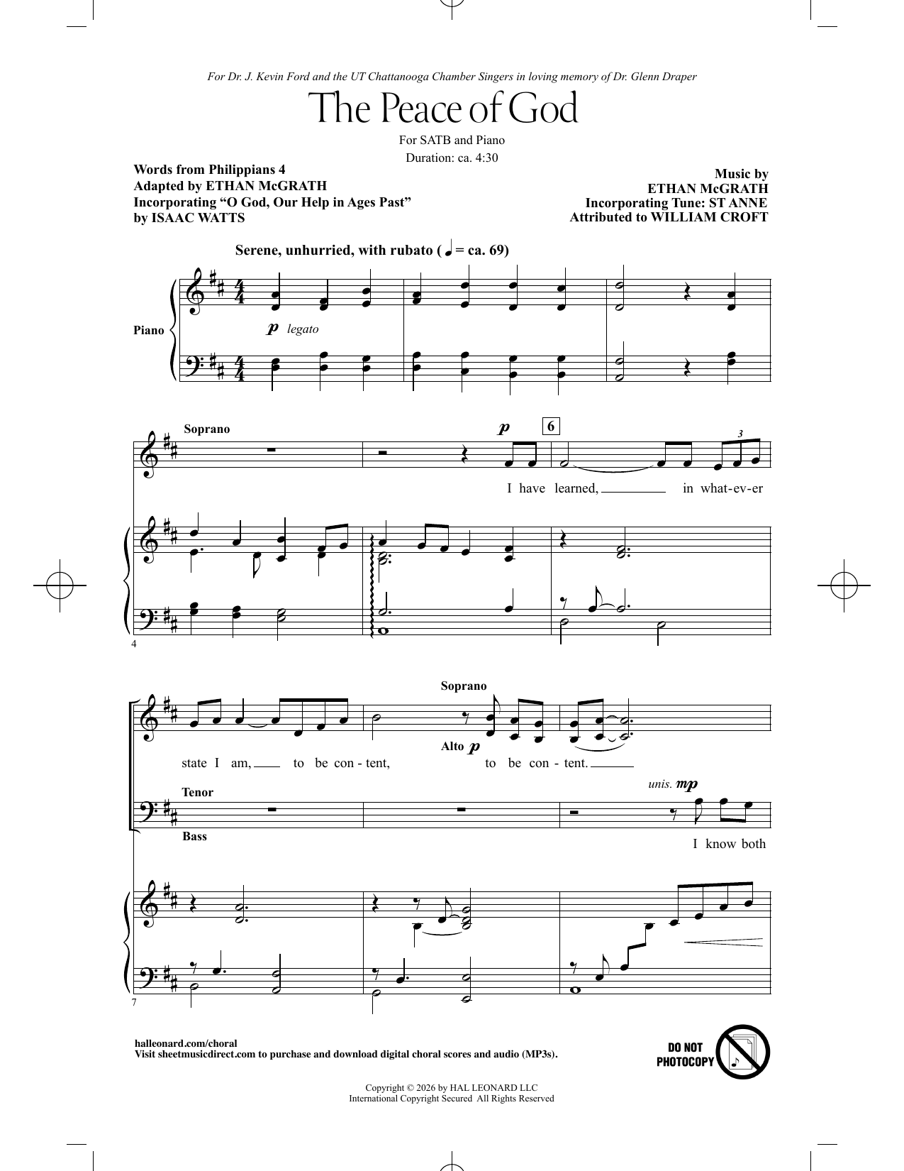 Ethan McGrath The Peace Of God sheet music notes and chords arranged for SATB Choir