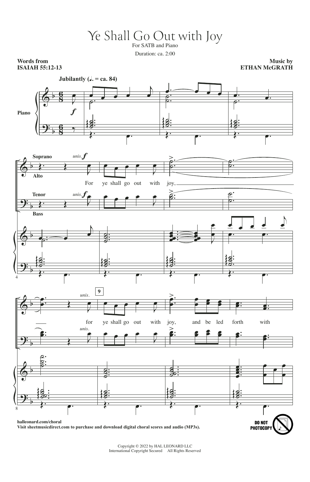 Ethan McGrath Ye Shall Go Out With Joy sheet music notes and chords arranged for SATB Choir