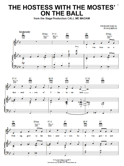 Ethel Merman The Hostess With The Mostes' On The Ball sheet music notes and chords arranged for Piano, Vocal & Guitar Chords (Right-Hand Melody)