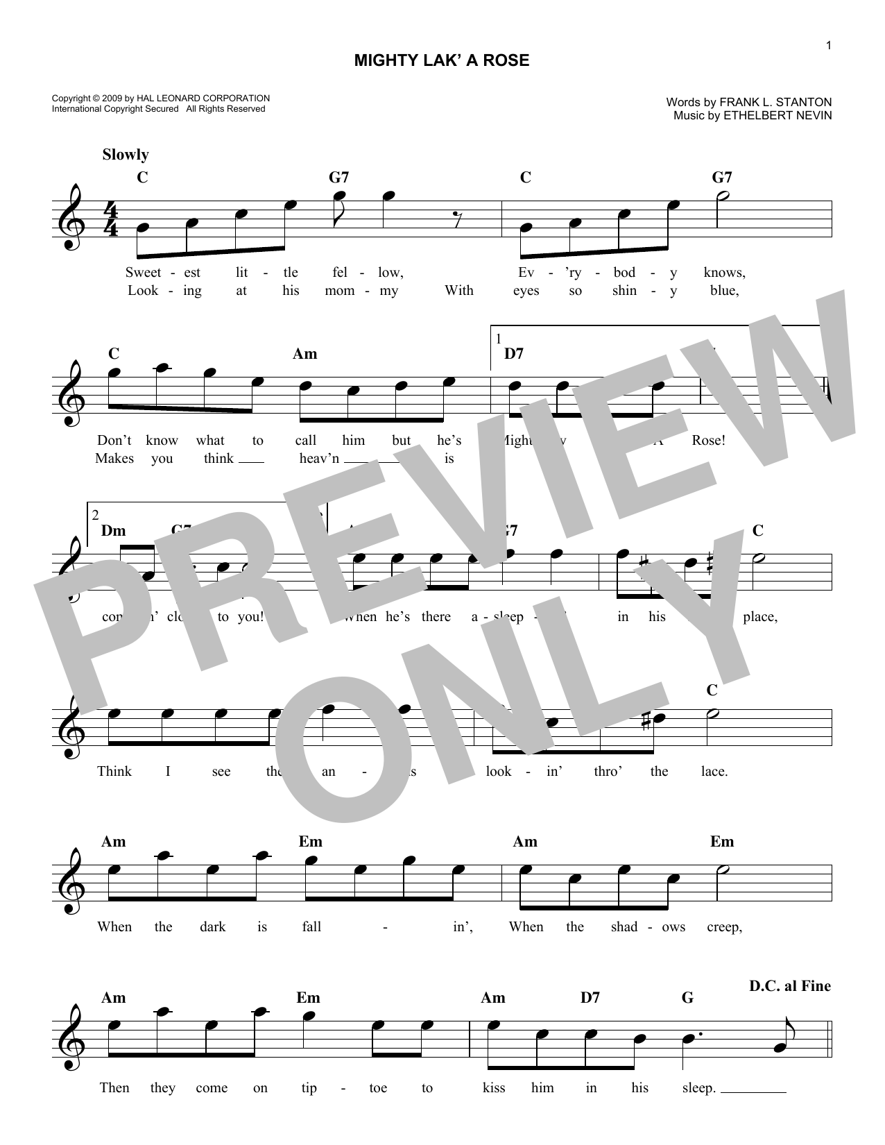 Ethelbert Nevin Mighty Lak' A Rose sheet music notes and chords arranged for Lead Sheet / Fake Book