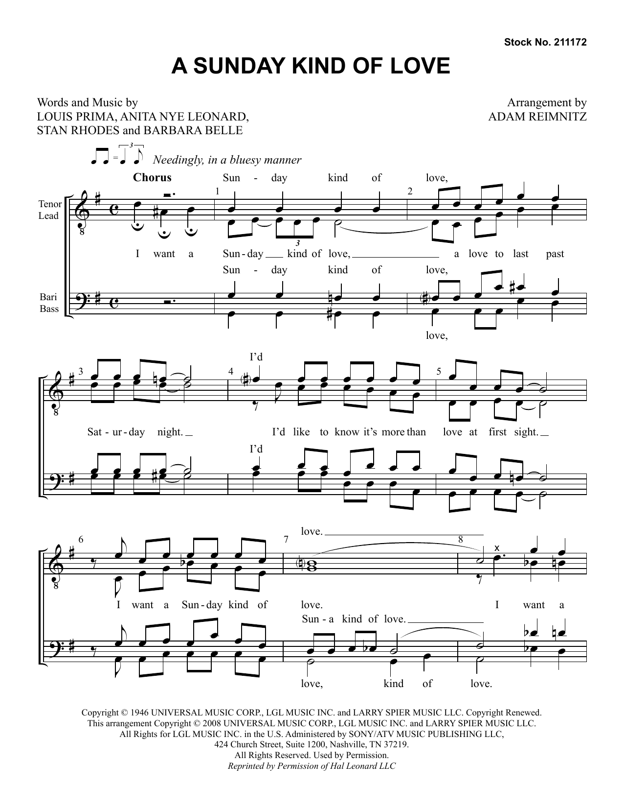 Etta James A Sunday Kind of Love (arr. Adam Reimnitz) sheet music notes and chords arranged for TTBB Choir
