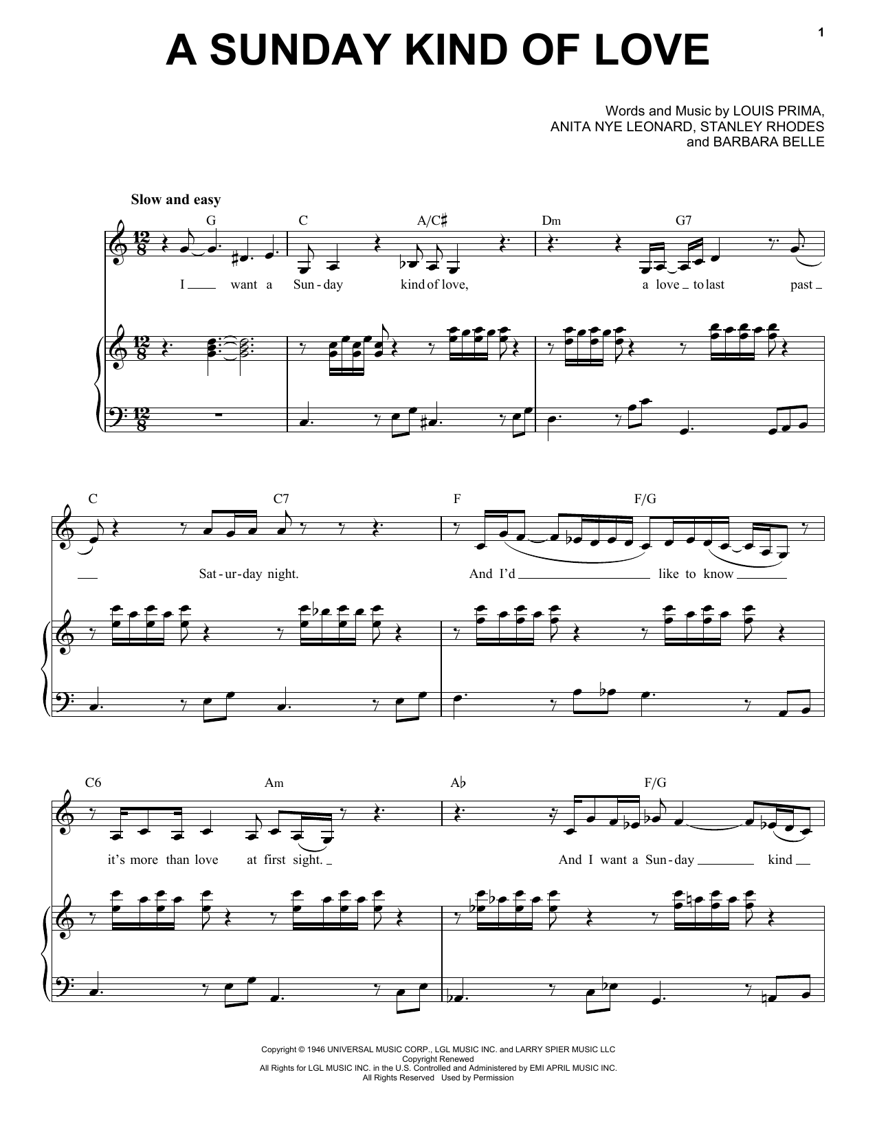 Etta James A Sunday Kind Of Love sheet music notes and chords arranged for Piano & Vocal