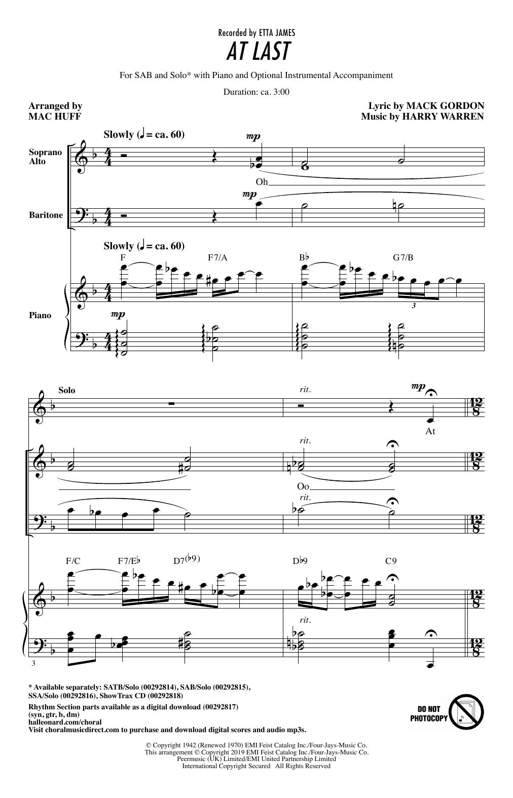 Etta James At Last (arr. Mac Huff) sheet music notes and chords arranged for SSA Choir