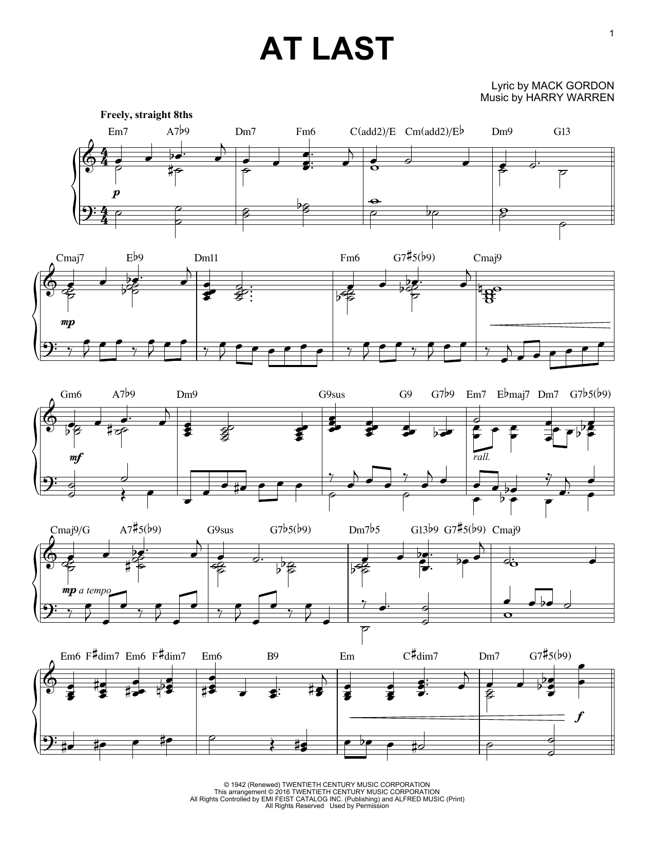 Etta James At Last [Jazz version] (arr. Brent Edstrom) sheet music notes and chords arranged for Piano Solo