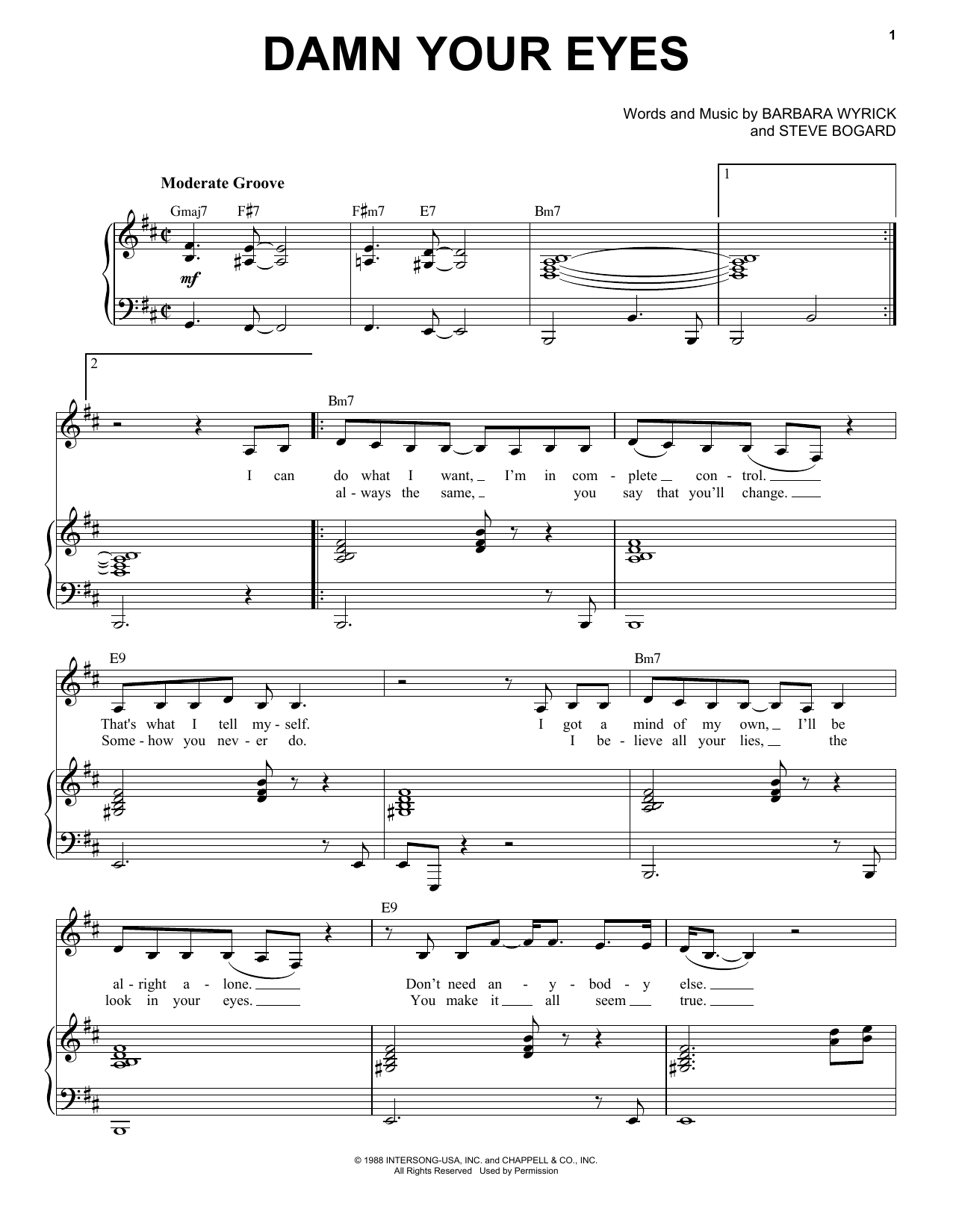 Etta James Damn Your Eyes sheet music notes and chords arranged for Piano & Vocal