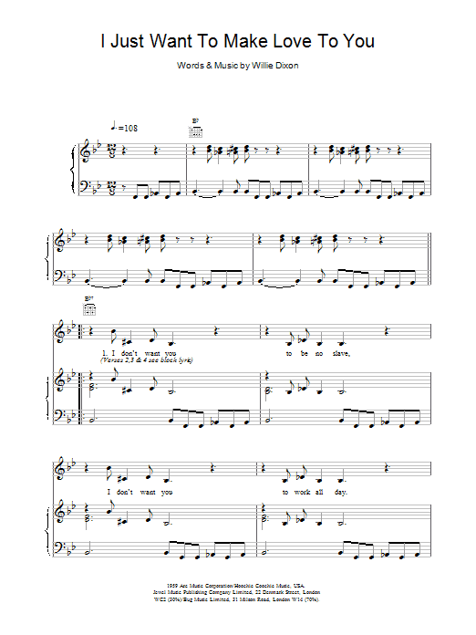 Etta James I Just Wanna Make Love To You sheet music notes and chords arranged for Piano, Vocal & Guitar Chords