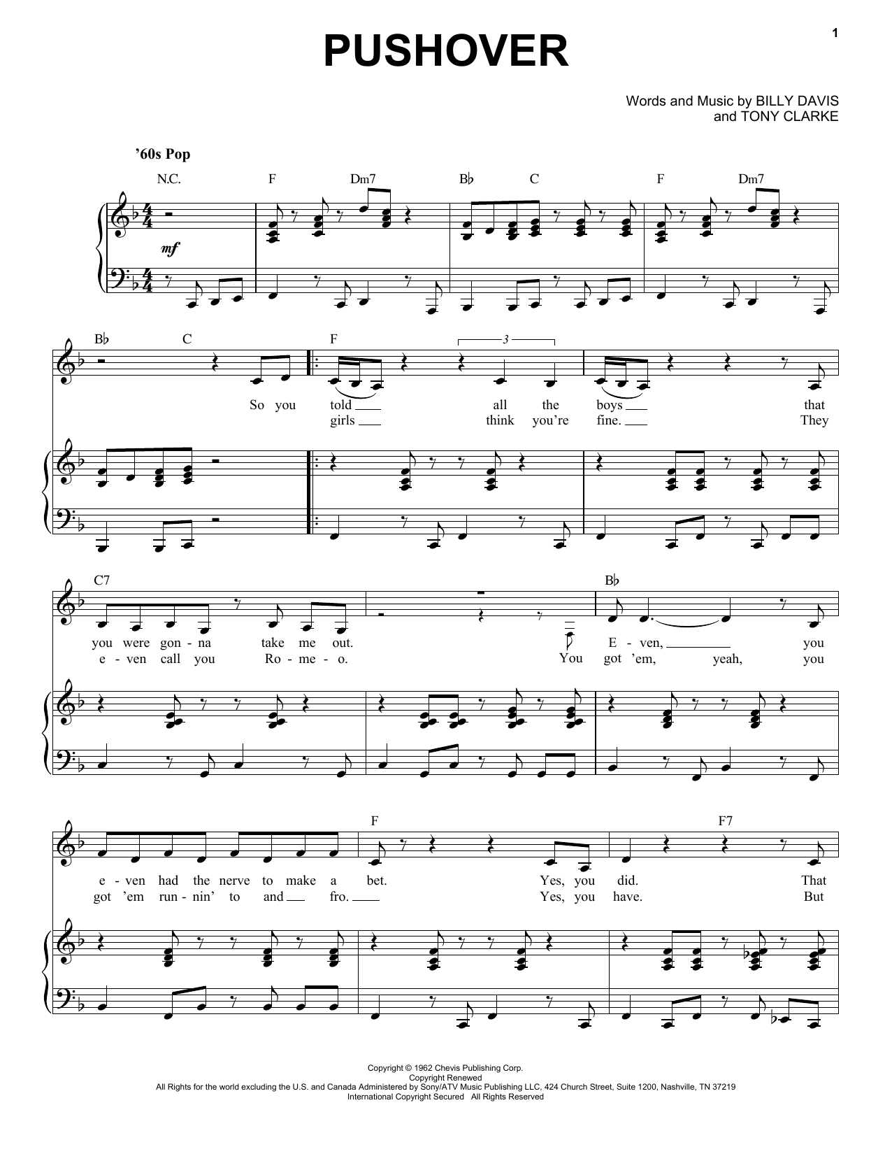 Etta James Pushover sheet music notes and chords arranged for Piano & Vocal