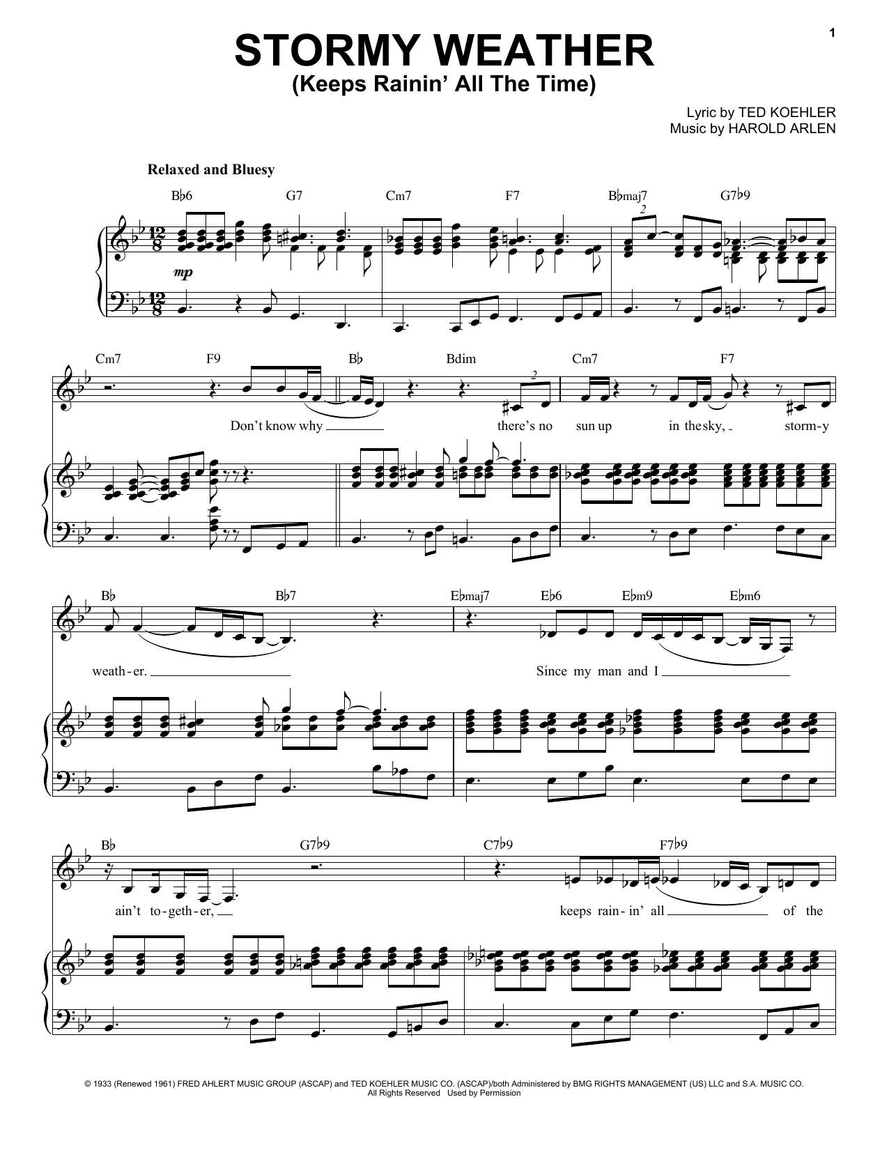 Etta James Stormy Weather (Keeps Rainin' All The Time) sheet music notes and chords arranged for Piano & Vocal