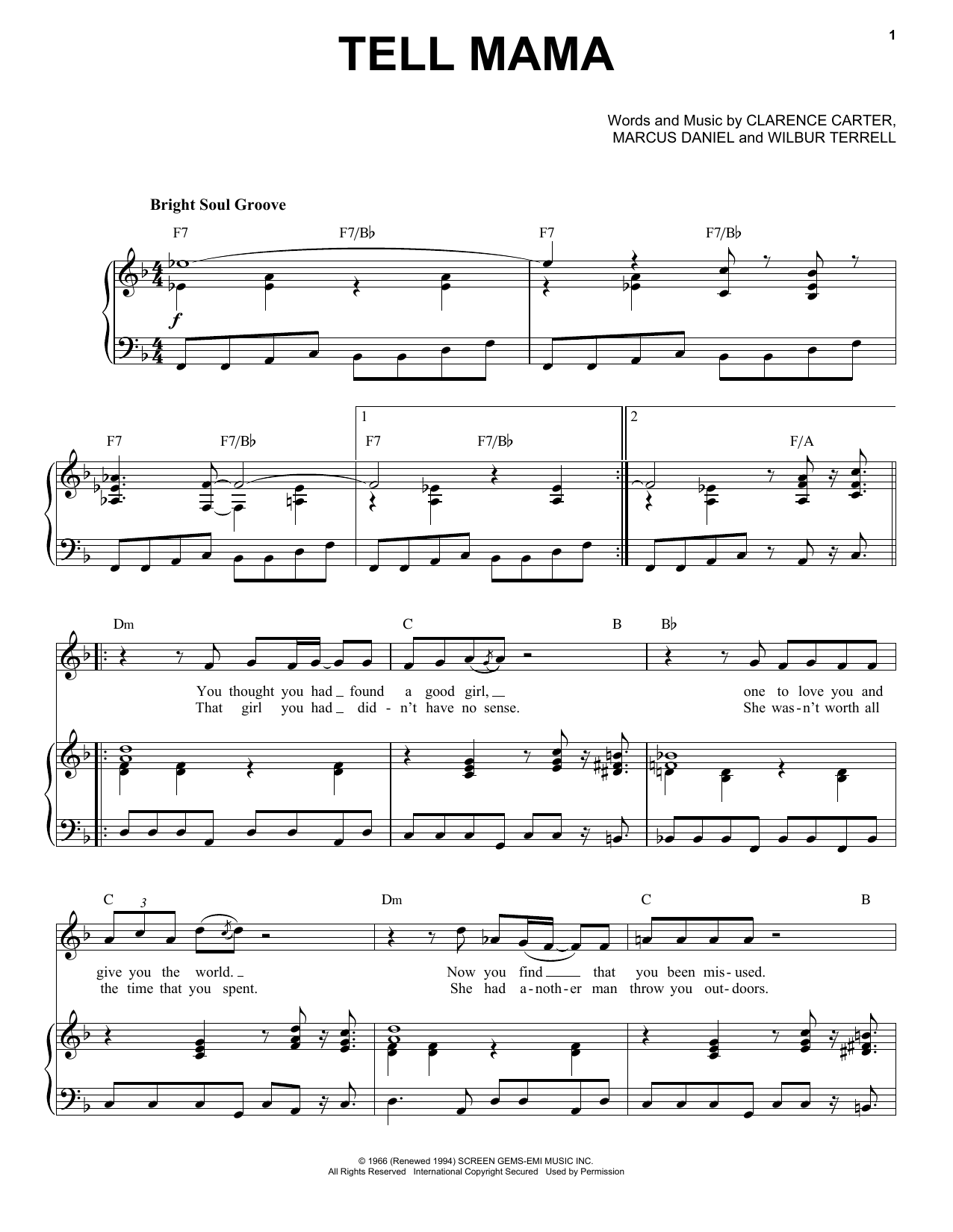 Etta James Tell Mama sheet music notes and chords arranged for Piano & Vocal