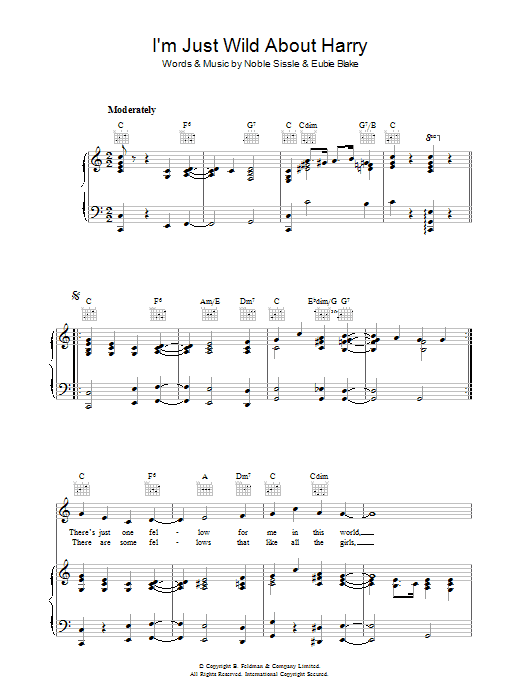 Eubie Blake I'm Just Wild About Harry sheet music notes and chords arranged for Piano, Vocal & Guitar Chords