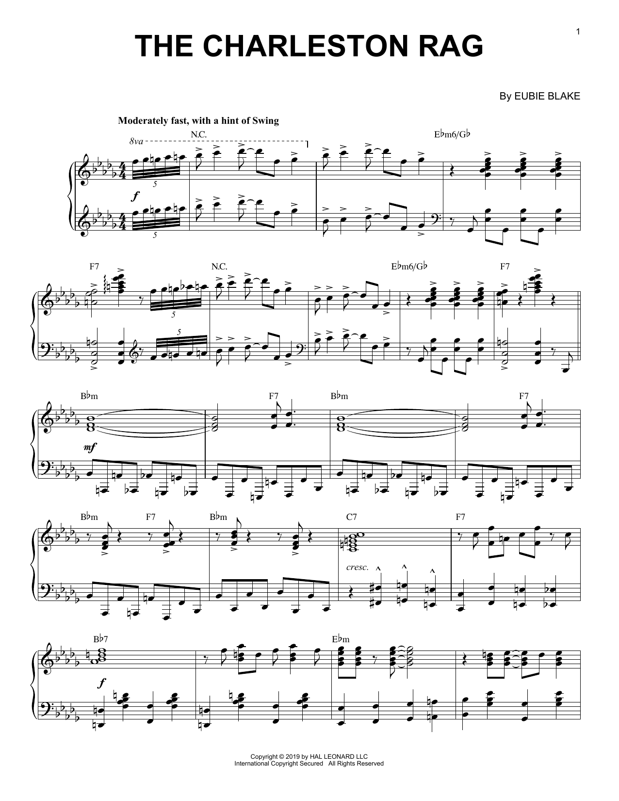 Eubie Blake The Charleston Rag [Jazz version] sheet music notes and chords arranged for Piano Solo