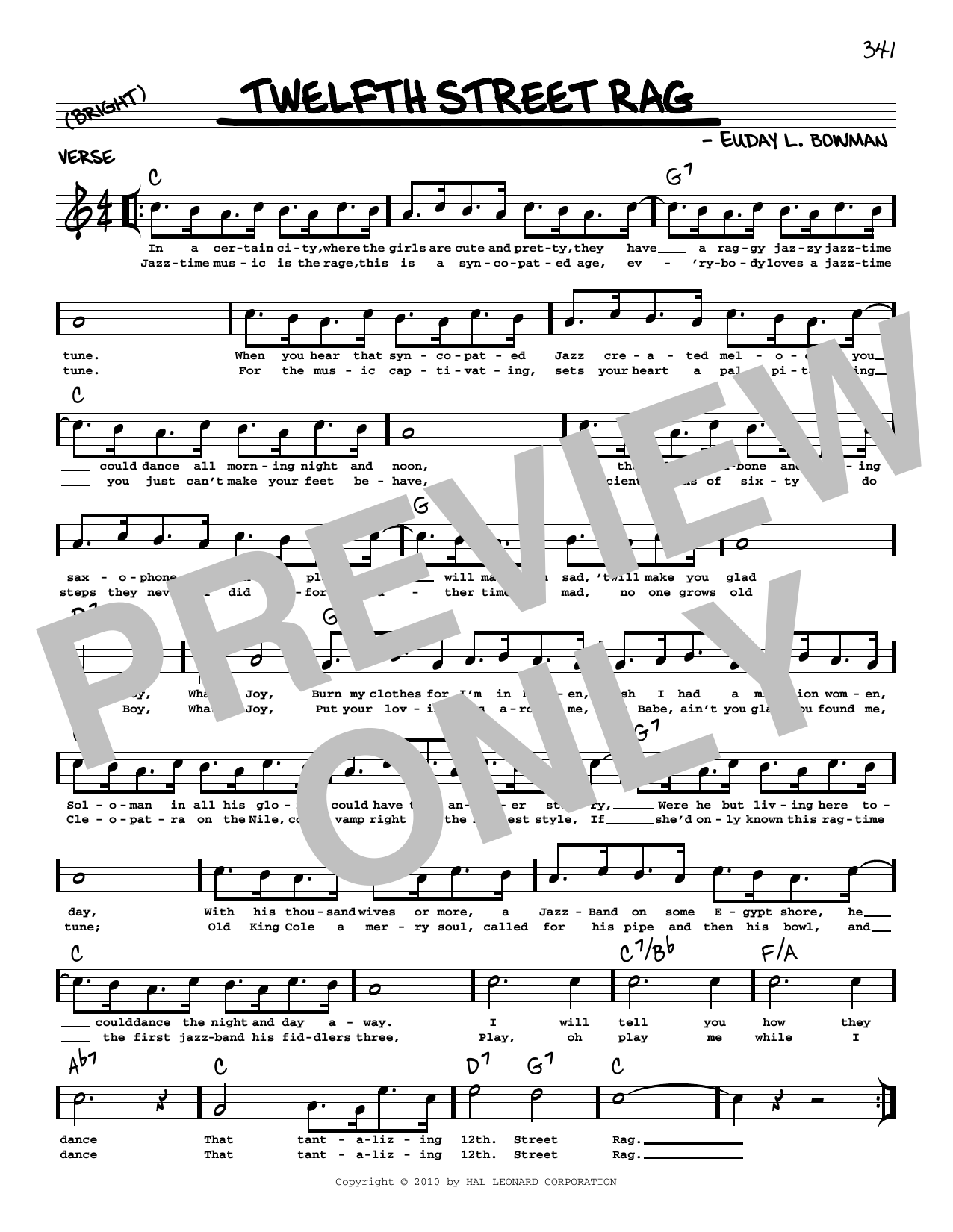 Euday L. Bowman Twelfth Street Rag (arr. Robert Rawlins) sheet music notes and chords arranged for Real Book – Melody, Lyrics & Chords