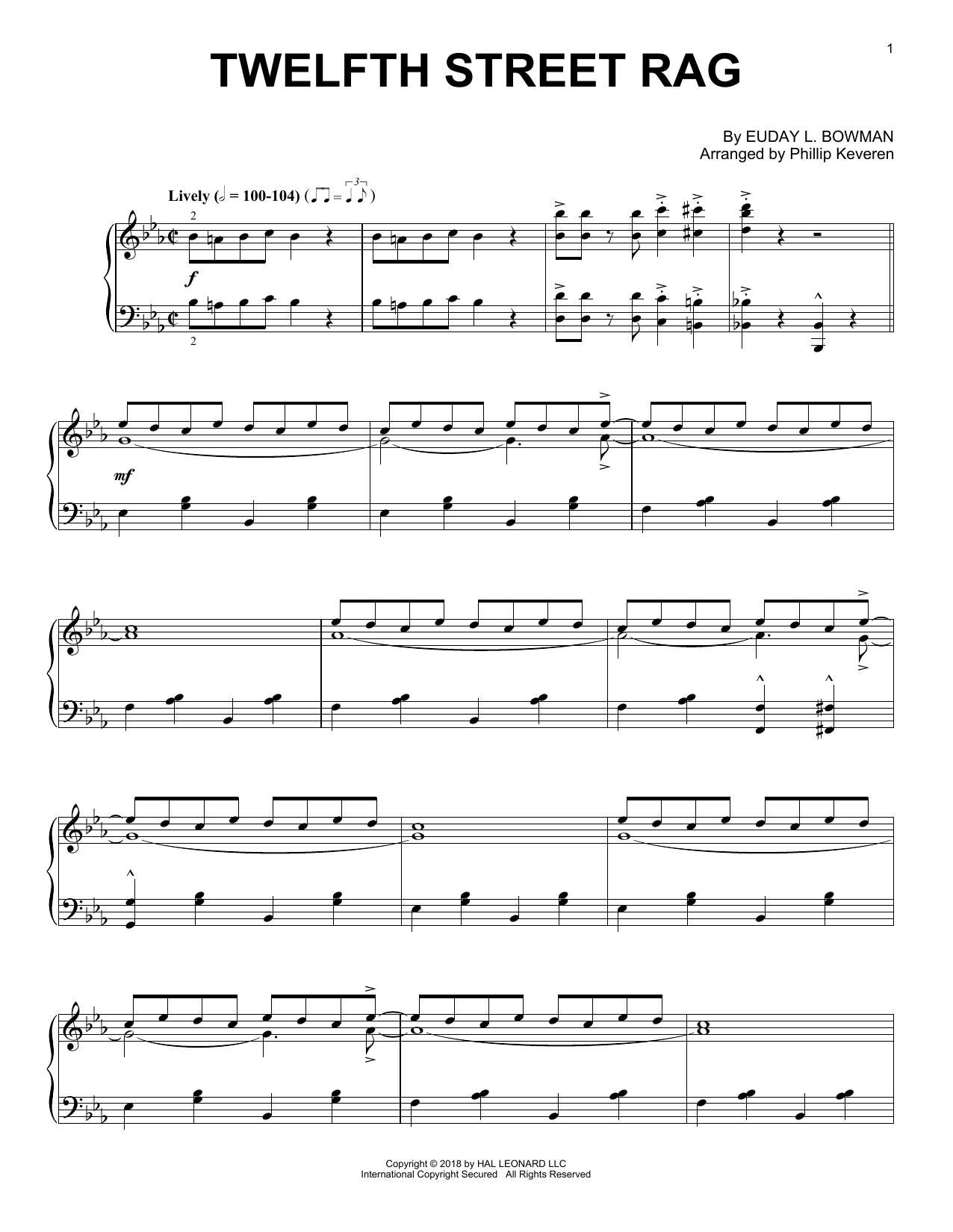 Euday L. Bowman Twelfth Street Rag [Jazz version] (arr. Phillip Keveren) sheet music notes and chords arranged for Piano Solo