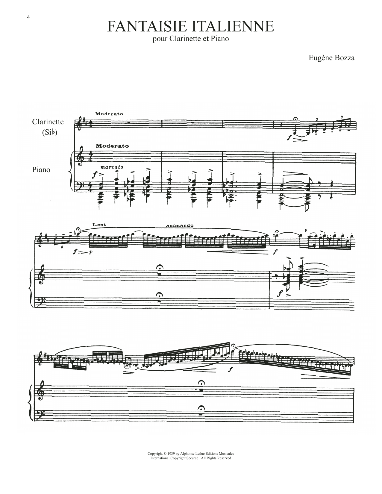 Eugene Bozza Fantaisie Italienne sheet music notes and chords arranged for Clarinet and Piano