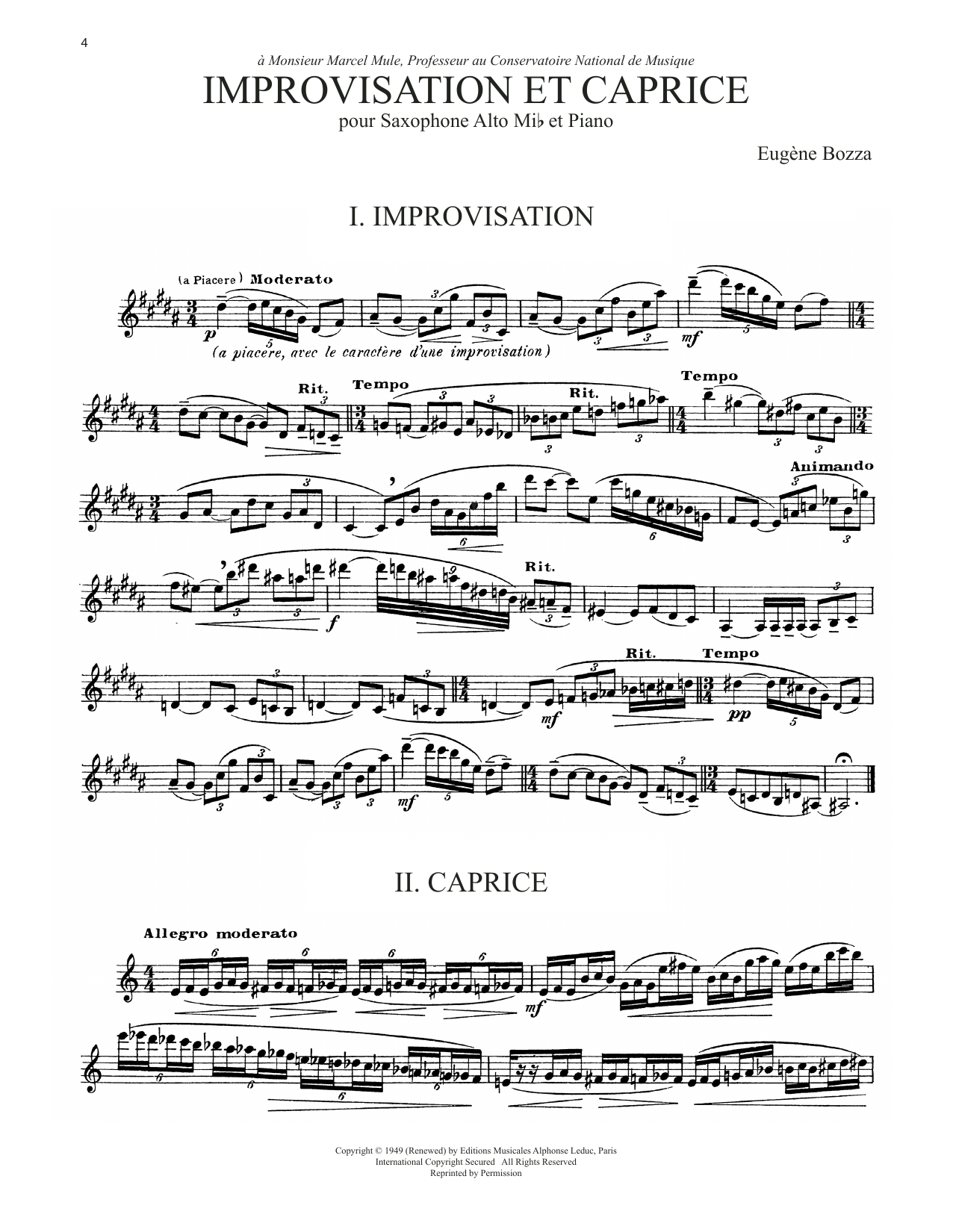 Eugène Bozza Improvisation Et Caprice sheet music notes and chords arranged for Alto Sax Solo