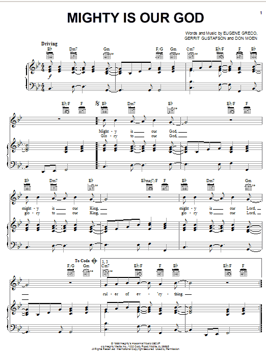 Eugene Greco Mighty Is Our God sheet music notes and chords arranged for Piano, Vocal & Guitar Chords (Right-Hand Melody)