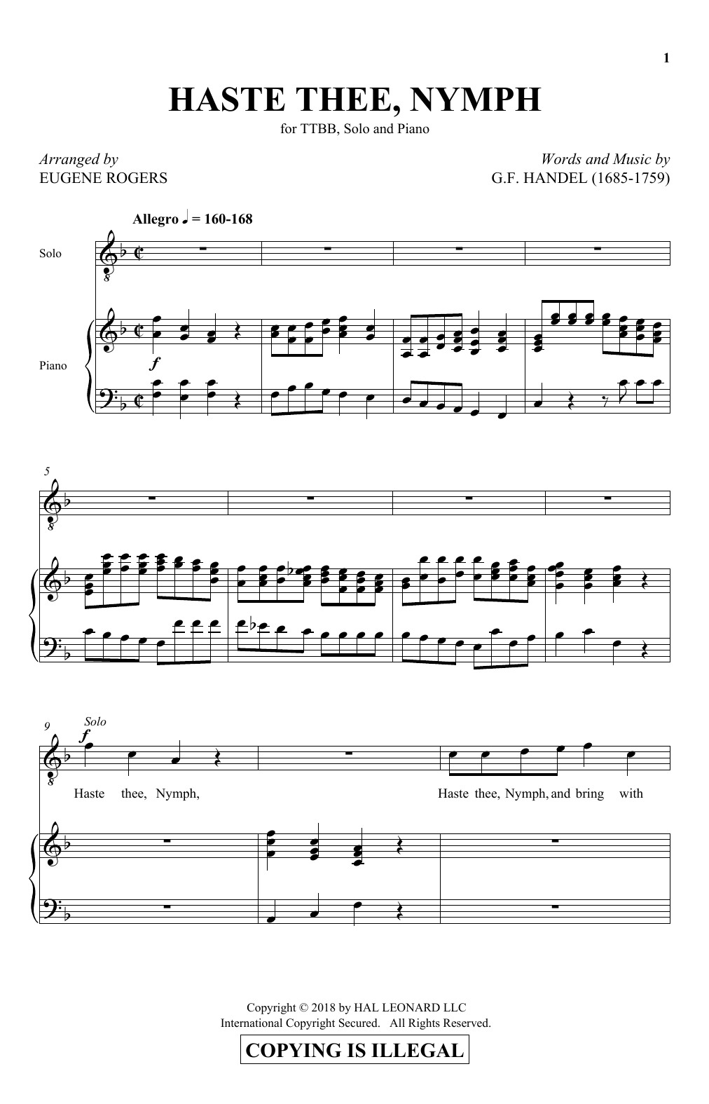 Eugene Rogers Haste Thee, Nymph sheet music notes and chords arranged for TTBB Choir