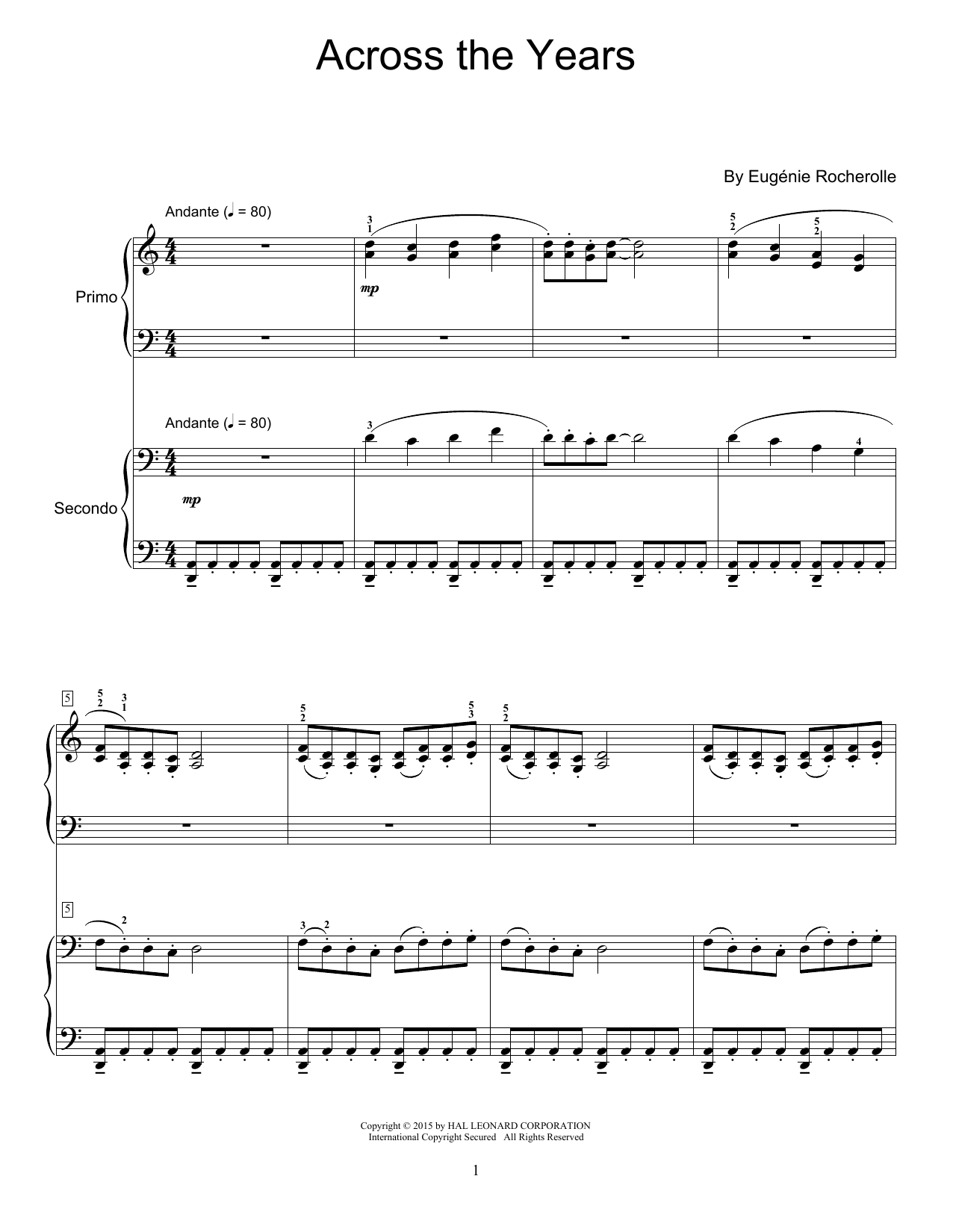 Eugénie Rocherolle Across The Years sheet music notes and chords arranged for Piano Duet