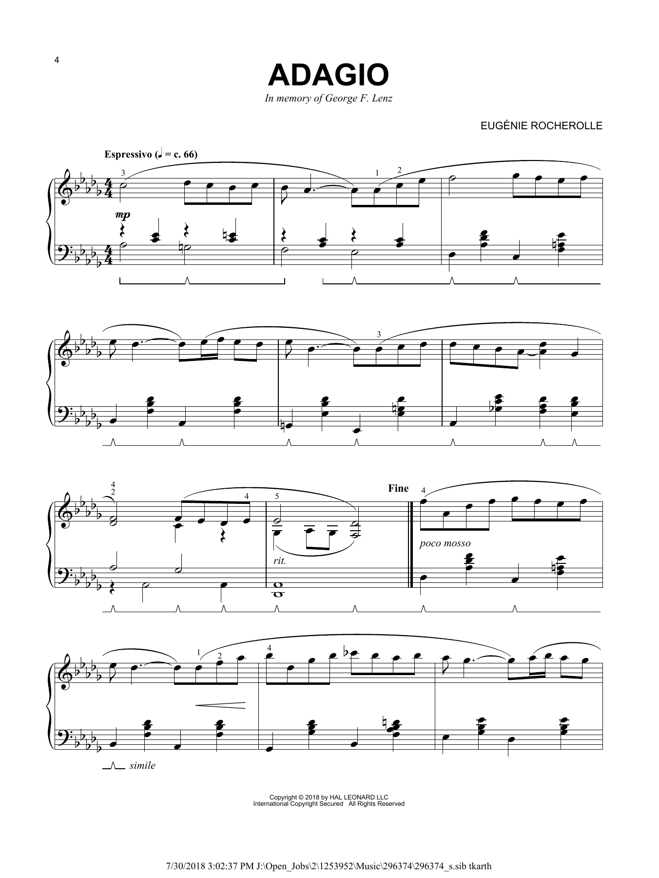 Eugénie Rocherolle Adagio sheet music notes and chords arranged for Piano Solo