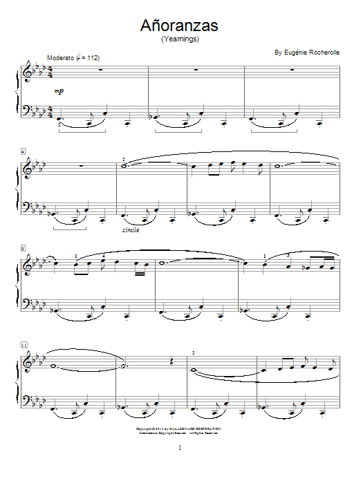 Eugénie Rocherolle Anoranzas sheet music notes and chords arranged for Educational Piano