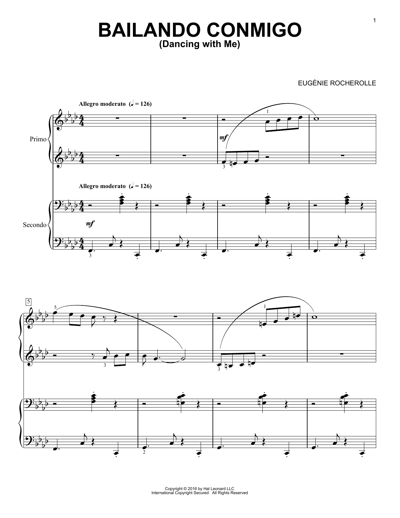 Eugénie Rocherolle Bailando Conmigo sheet music notes and chords arranged for Piano Solo