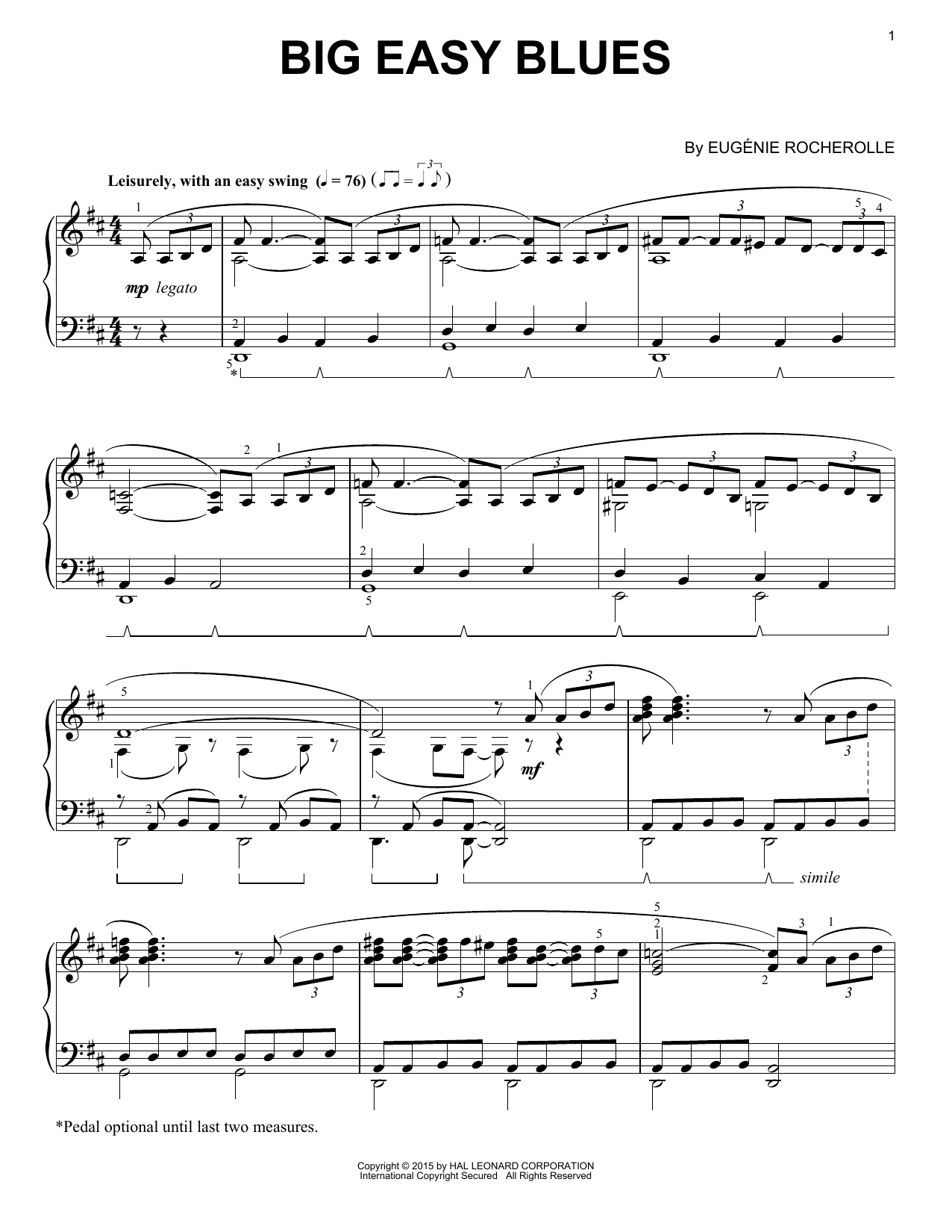 Eugénie Rocherolle Big Easy Blues sheet music notes and chords arranged for Piano Solo
