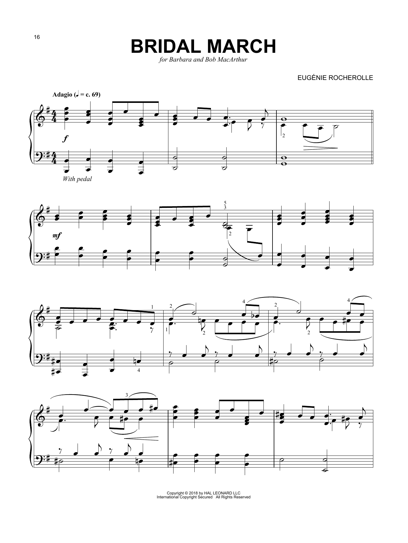 Eugénie Rocherolle Bridal March sheet music notes and chords arranged for Piano Solo