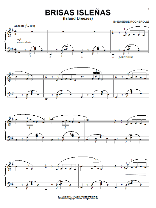 Eugénie Rocherolle Brisas Islenas (Island Breezes) sheet music notes and chords arranged for Piano Solo