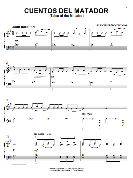 Eugénie Rocherolle Cuentos Del Matador (Tales Of The Matador) sheet music notes and chords arranged for Piano Solo