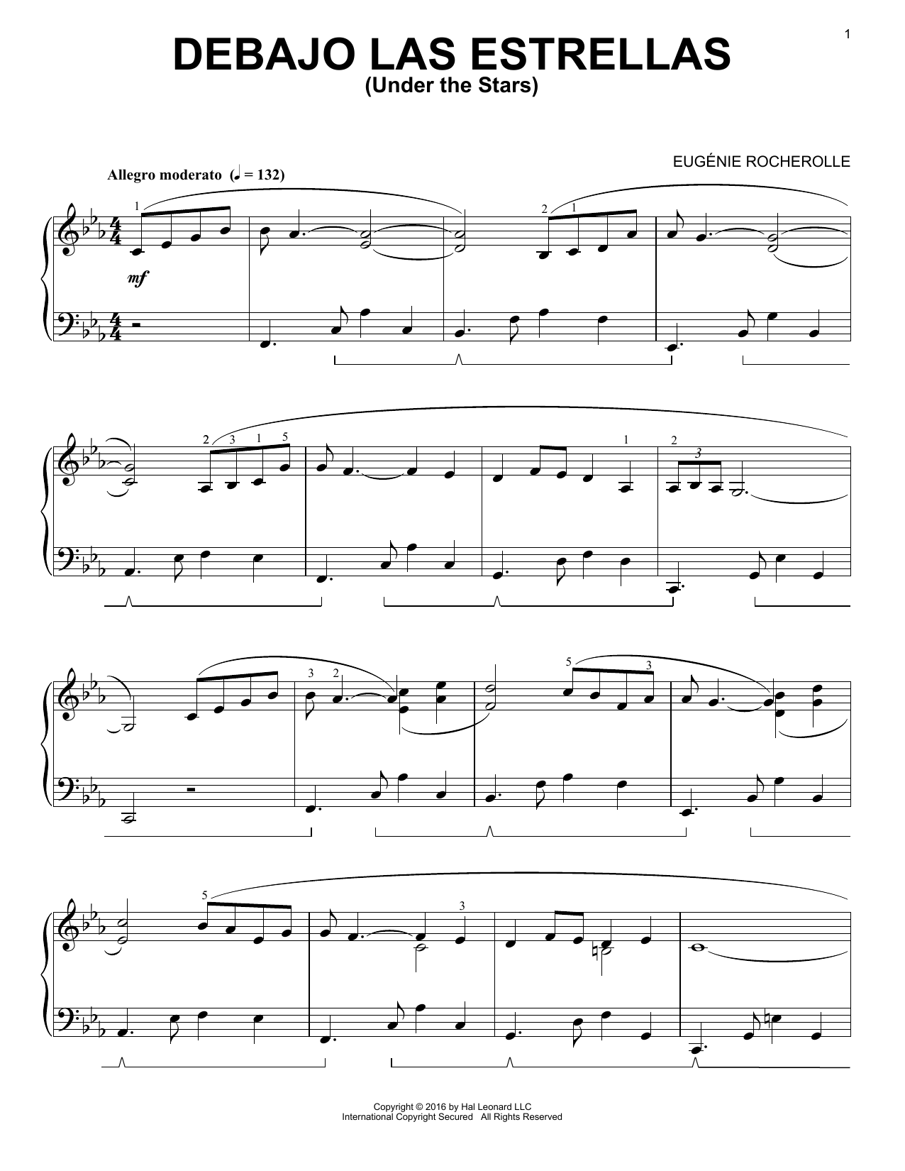 Eugénie Rocherolle Debajo Las Estrellas sheet music notes and chords arranged for Piano Solo