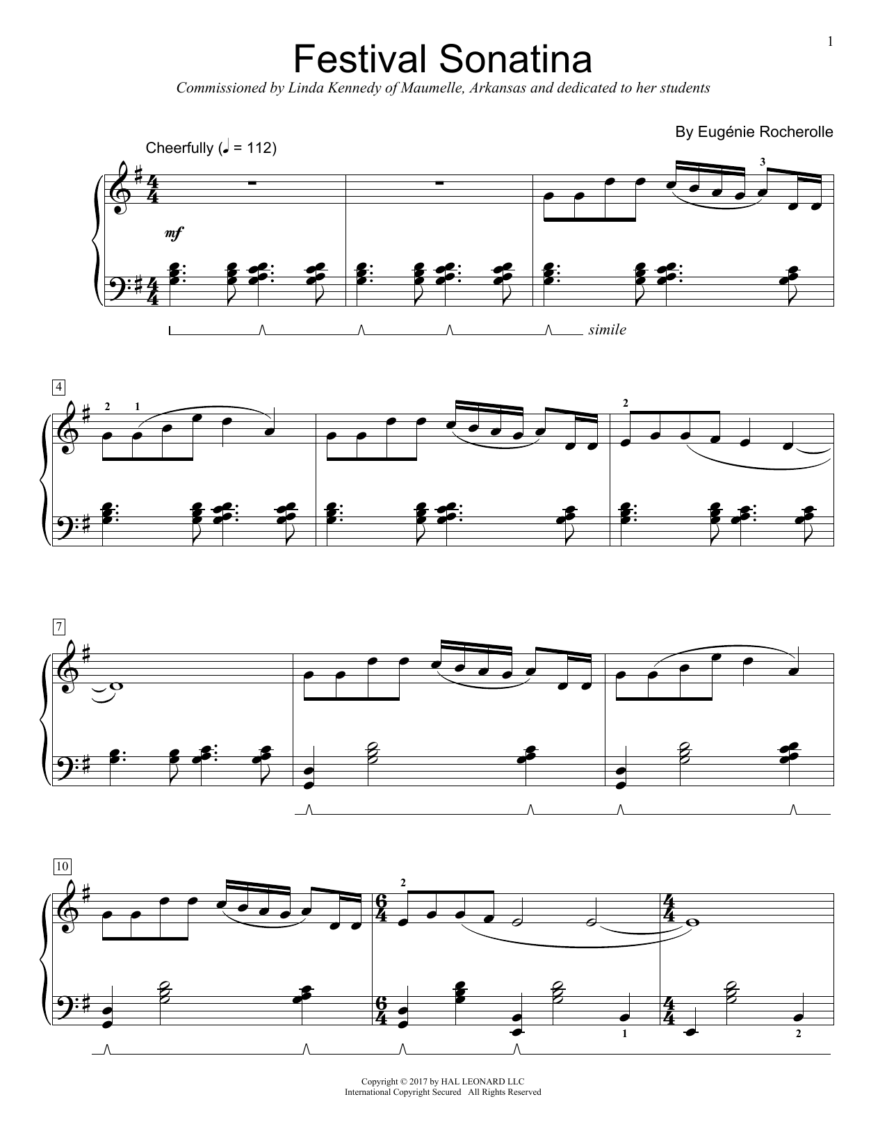 Eugénie Rocherolle Festival Sonatina sheet music notes and chords arranged for Educational Piano
