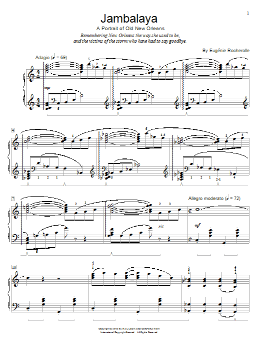 Eugénie Rocherolle Jambalaya - A Portrait Of Old New Orleans sheet music notes and chords arranged for Piano Duet