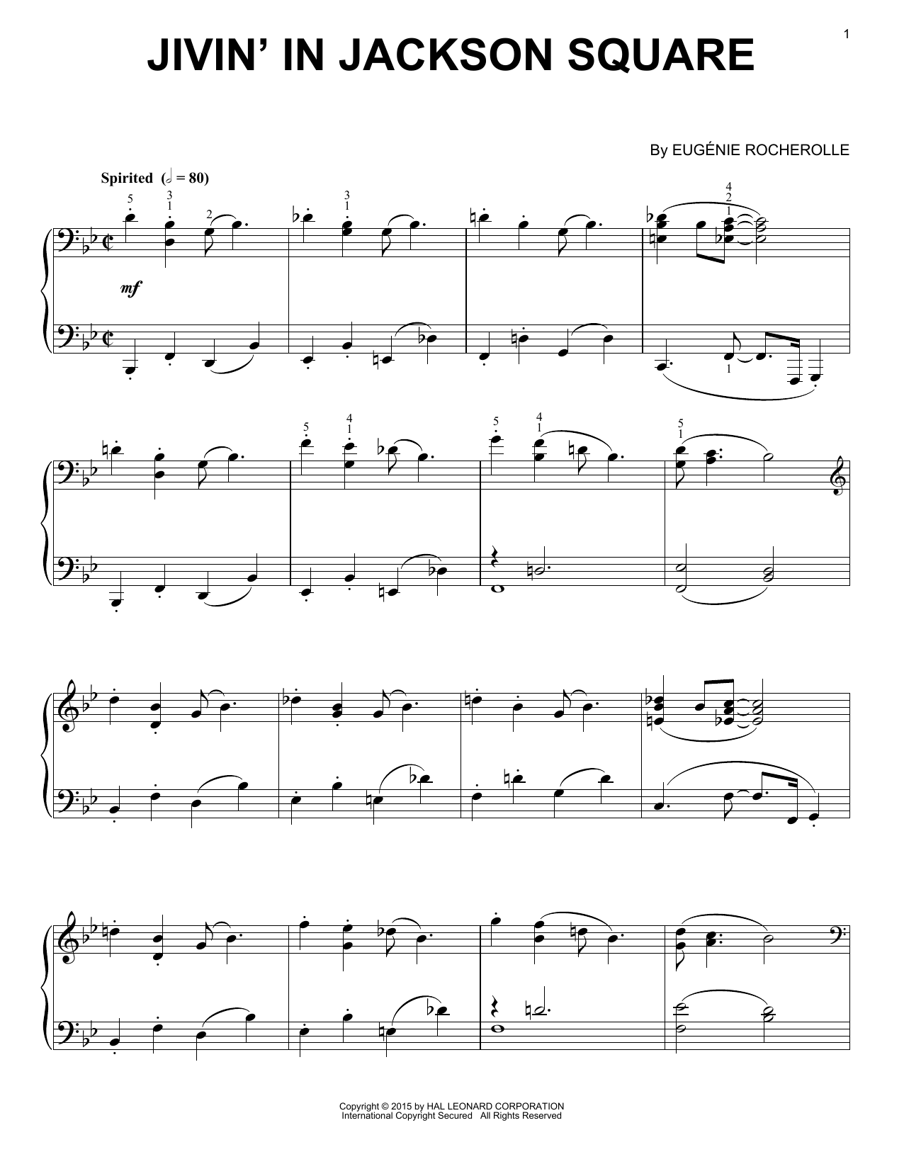 Eugénie Rocherolle Jivin' In Jackson Square sheet music notes and chords arranged for Piano Solo