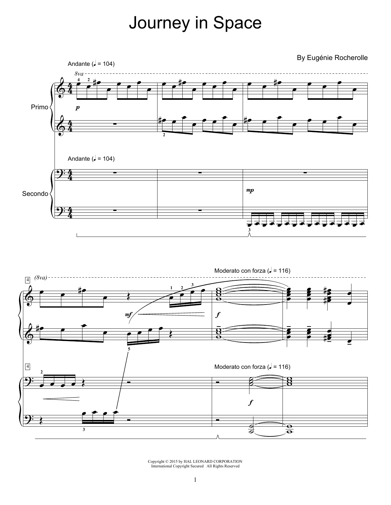 Eugénie Rocherolle Journey In Space sheet music notes and chords arranged for Piano Duet