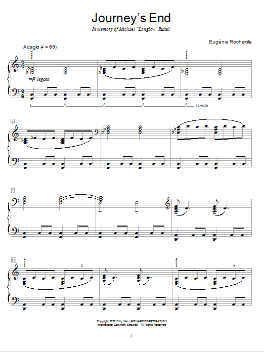Eugénie Rocherolle Journey's End sheet music notes and chords arranged for Educational Piano
