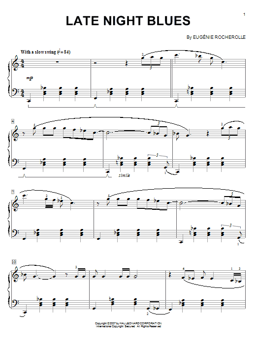 Eugénie Rocherolle Late Night Blues sheet music notes and chords arranged for Piano Solo