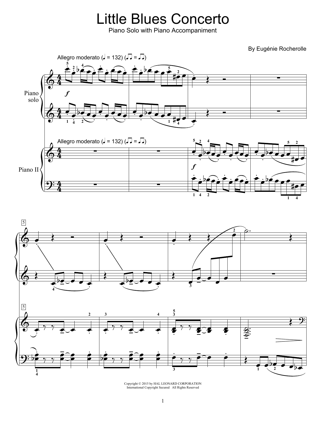 Eugénie Rocherolle Little Blues Concerto sheet music notes and chords arranged for Piano Duet