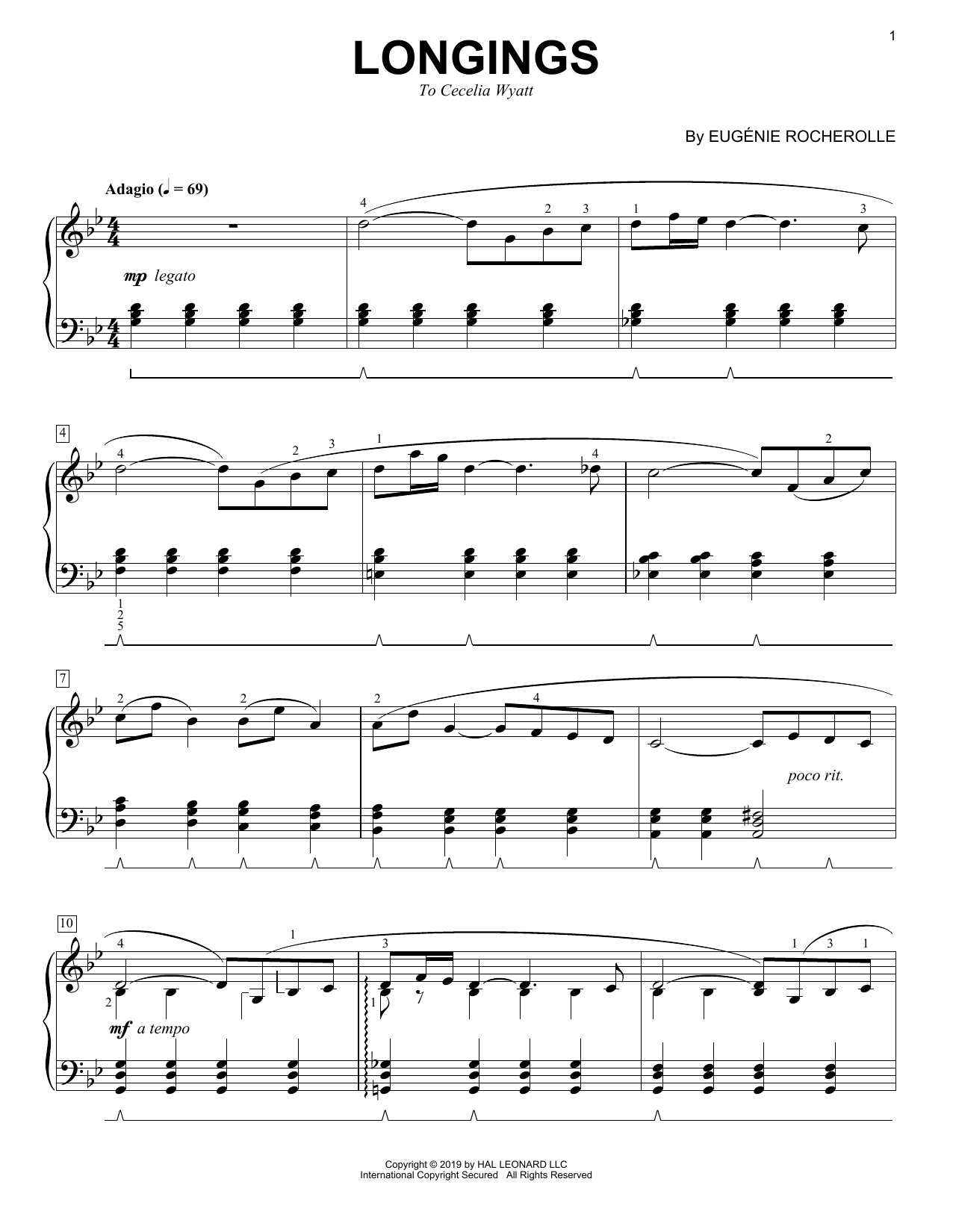 Eugénie Rocherolle Longings sheet music notes and chords arranged for Piano Solo