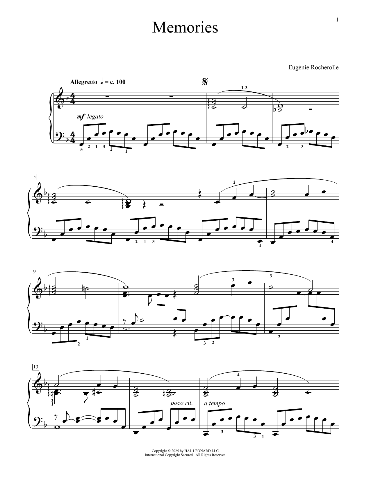 Eugenie Rocherolle Memories sheet music notes and chords arranged for Educational Piano