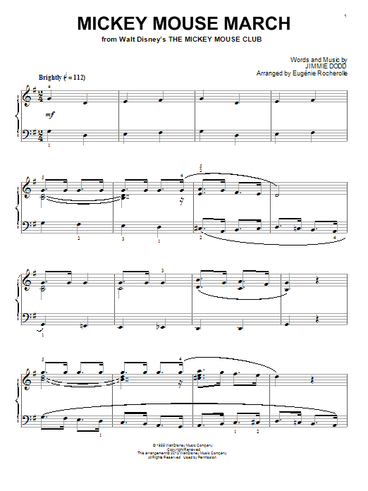 Eugénie Rocherolle Mickey Mouse March (from The Mickey Mouse Club) (arr. Eugenie Rocherolle) sheet music notes and chords arranged for Piano Solo