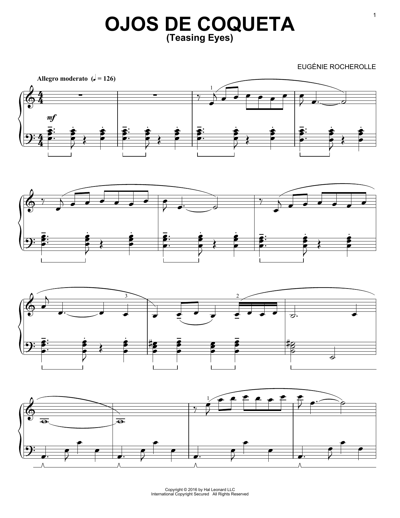 Eugénie Rocherolle Ojos De Coqueta sheet music notes and chords arranged for Piano Solo