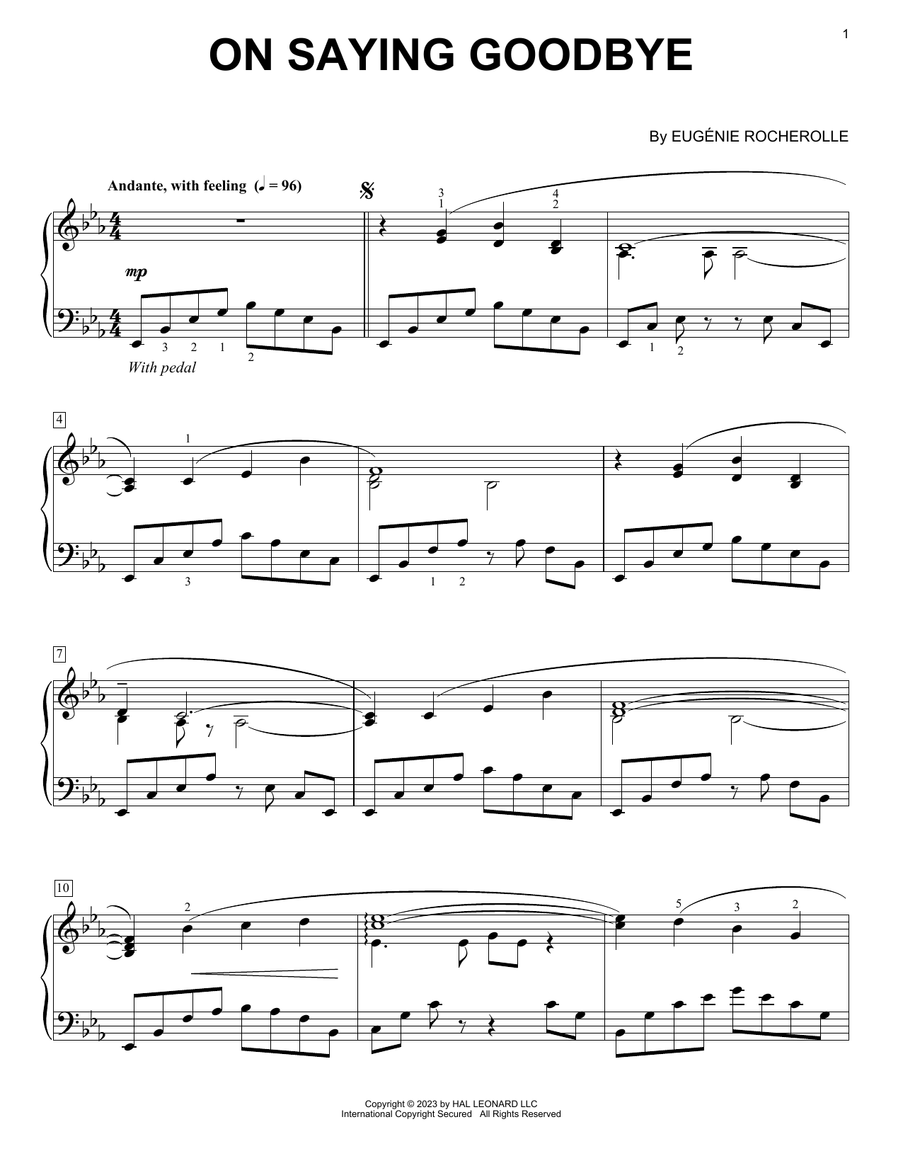 Eugénie Rocherolle On Saying Goodbye sheet music notes and chords arranged for Piano Solo
