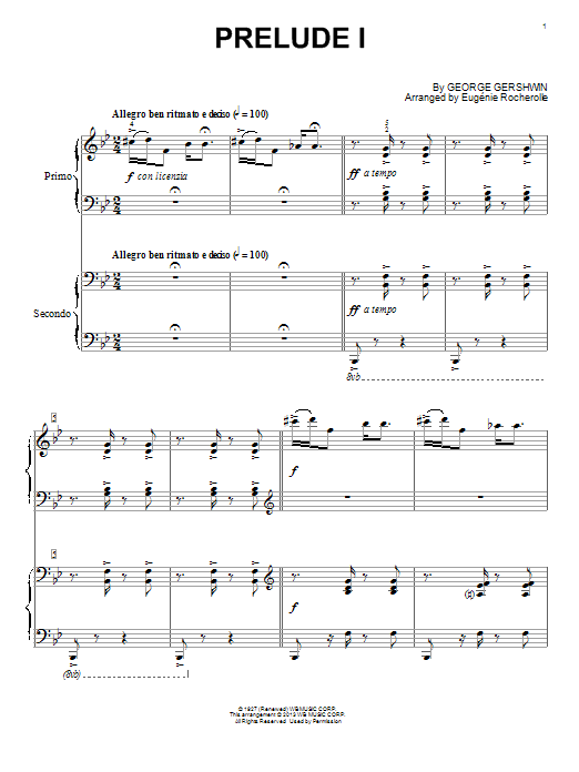 Eugénie Rocherolle Prelude I (Allegro Ben Ritmato E Deciso) sheet music notes and chords arranged for Piano Duet