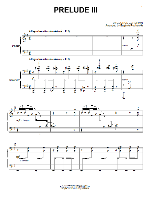 Eugénie Rocherolle Prelude III (Allegro Ben Ritmato E Deciso) sheet music notes and chords arranged for Piano Duet