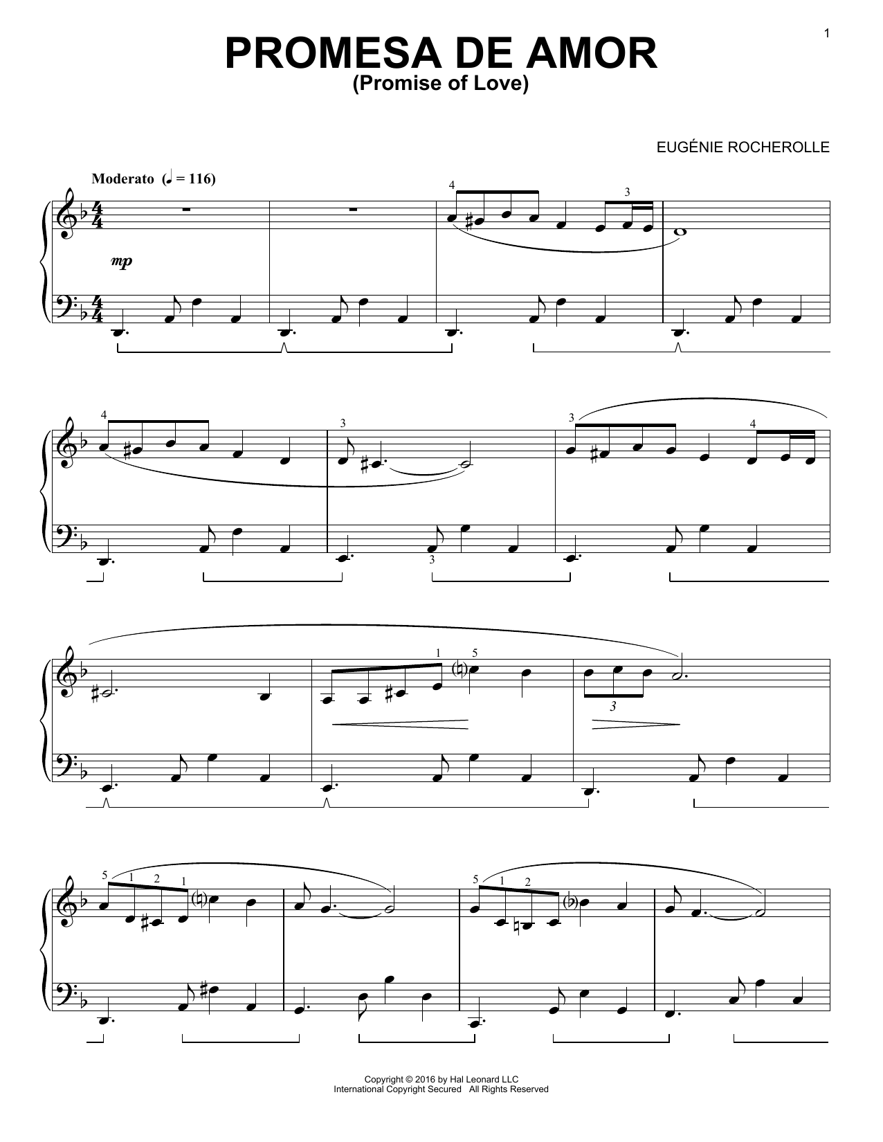 Eugénie Rocherolle Promesa De Amor sheet music notes and chords arranged for Piano Solo