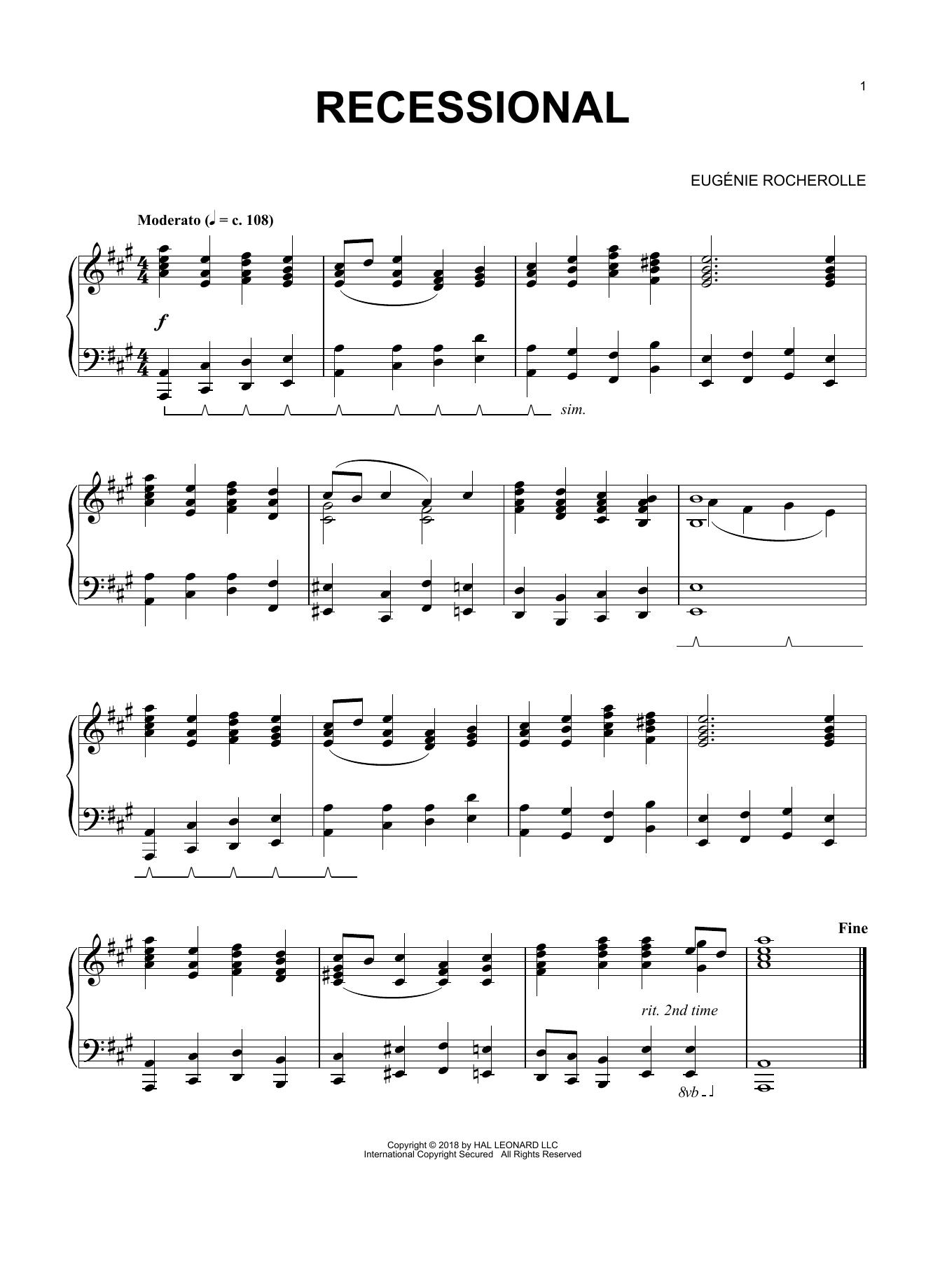 Eugénie Rocherolle Recessional sheet music notes and chords arranged for Piano Solo
