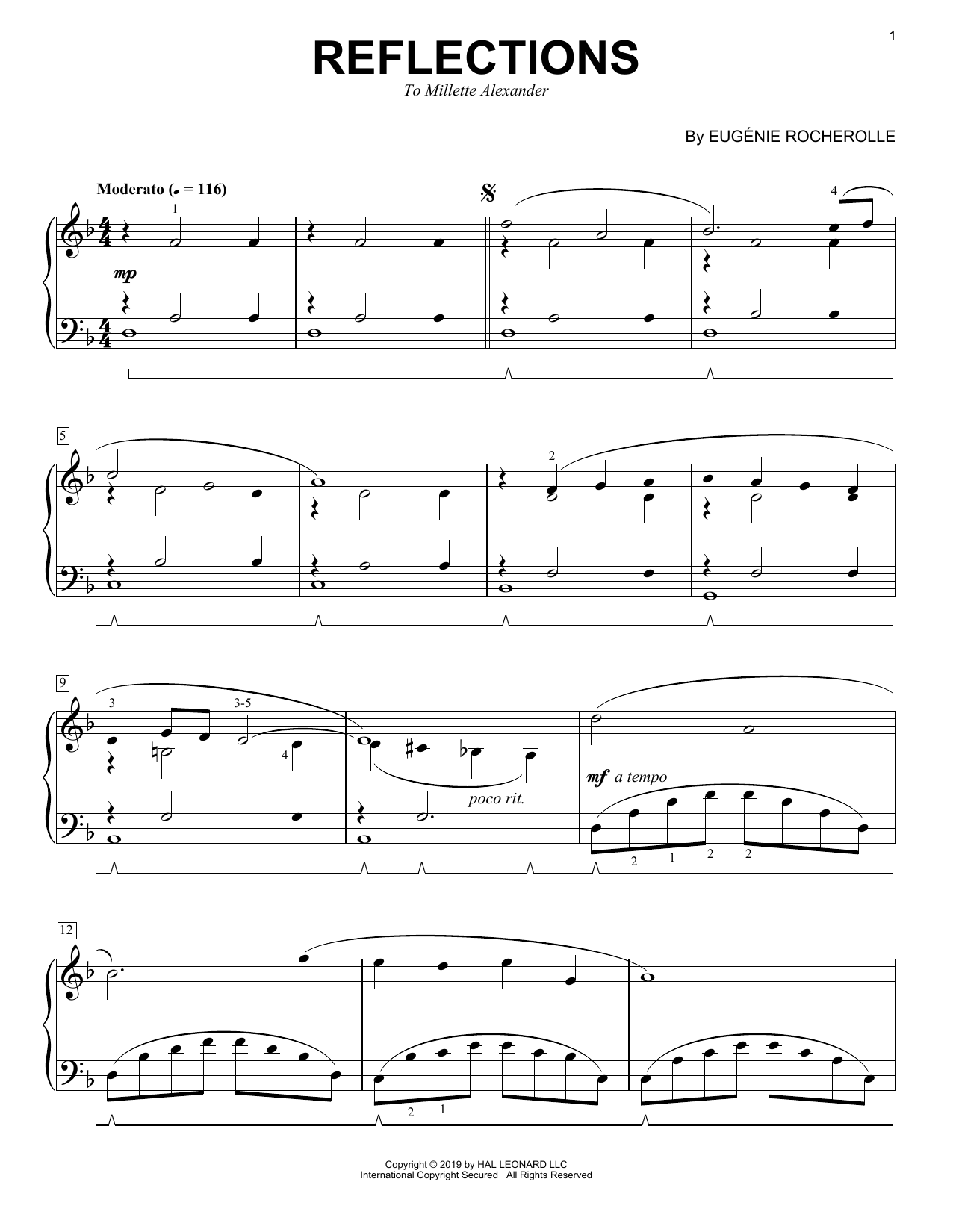 Eugénie Rocherolle Reflections sheet music notes and chords arranged for Piano Solo